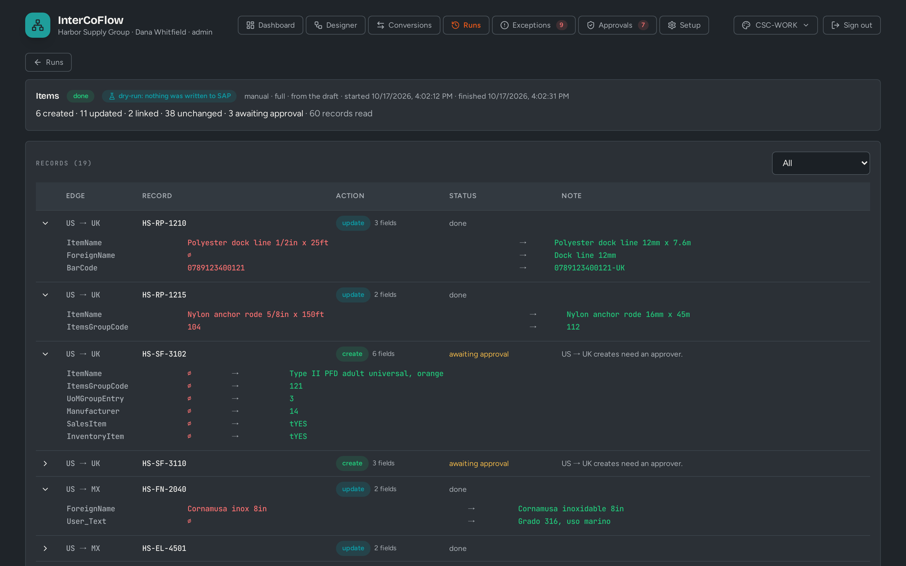 InterCoFlow: A dry run, record by record, before anything is written