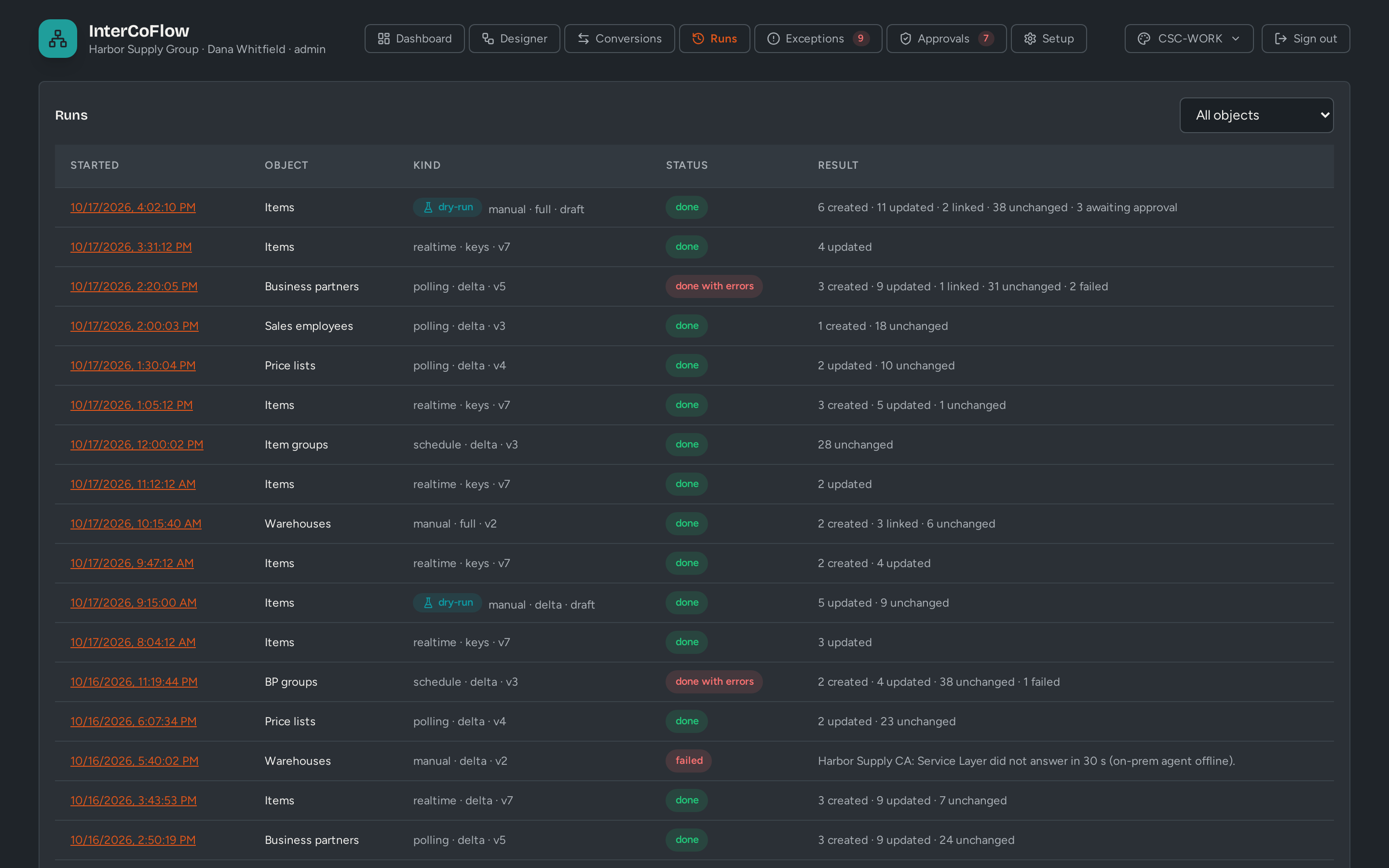 InterCoFlow: Run history