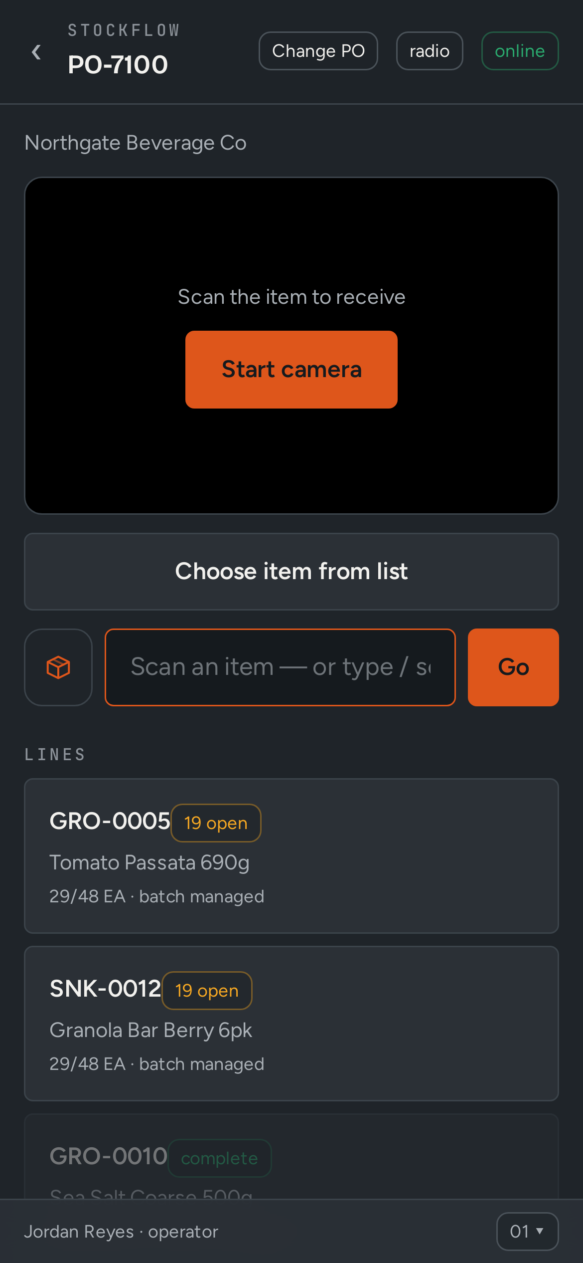 StockFlow: Receiving against a purchase order